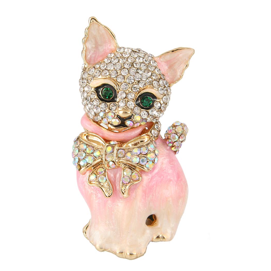 Ever Faith Plump 3D Cat Pet Austrian Crystal Enamel Brooch Gold-Tone Pink