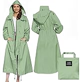LAMA Womens Long Raincoats Rain Jacket Waterproof Packable Hooded Windbreaker Lightweight Adjustable Waist for Outdoor