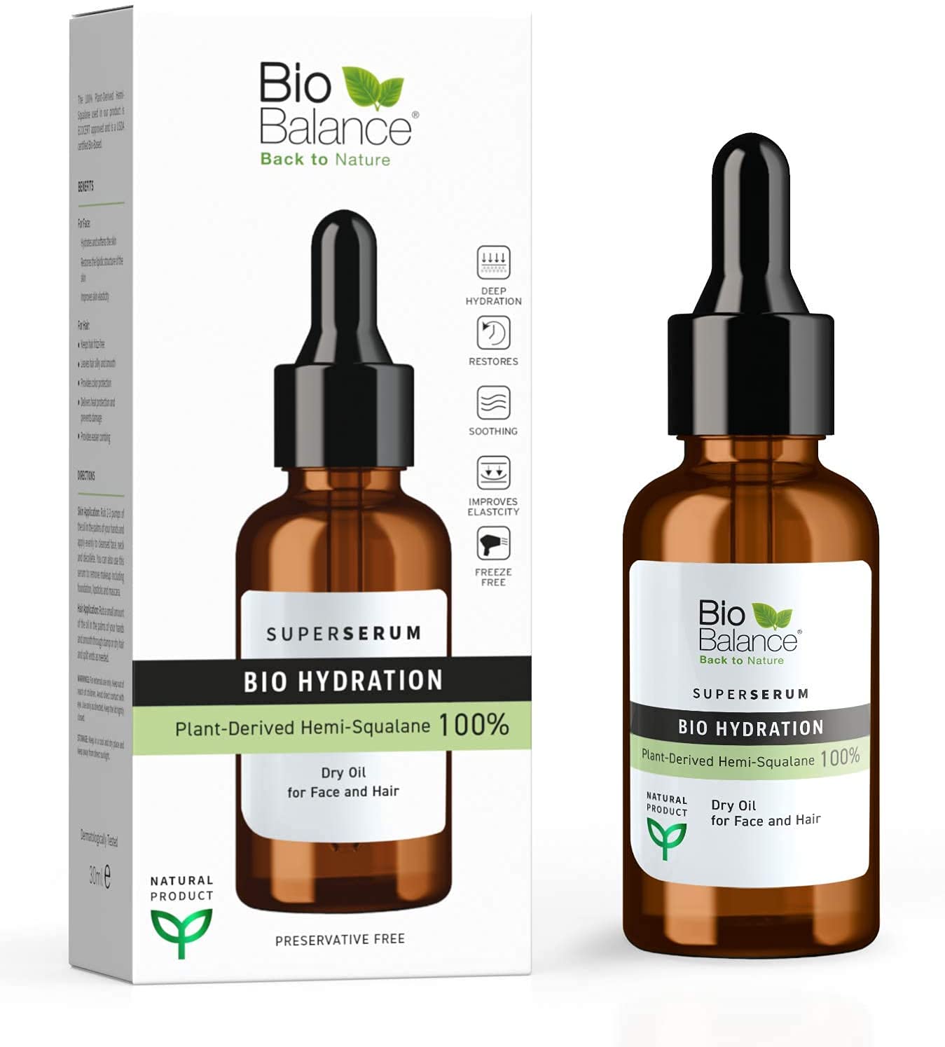 BioBalance Bio Hydration Super Serum | 30ml | Deeply Hydrating | Improves Elasticity | All Skin Types including Sensitive Skin | Vegan Friendly Face Serum | 100% Plant-Derived Hemi-Squalane