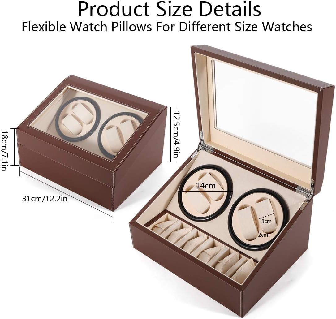 SHZICMY Automatic Watch Winder Display Box, 4+6 Leather Rotating Display Box Luxury Storage Case (USA Stock) (Brown): Home & Kitchen