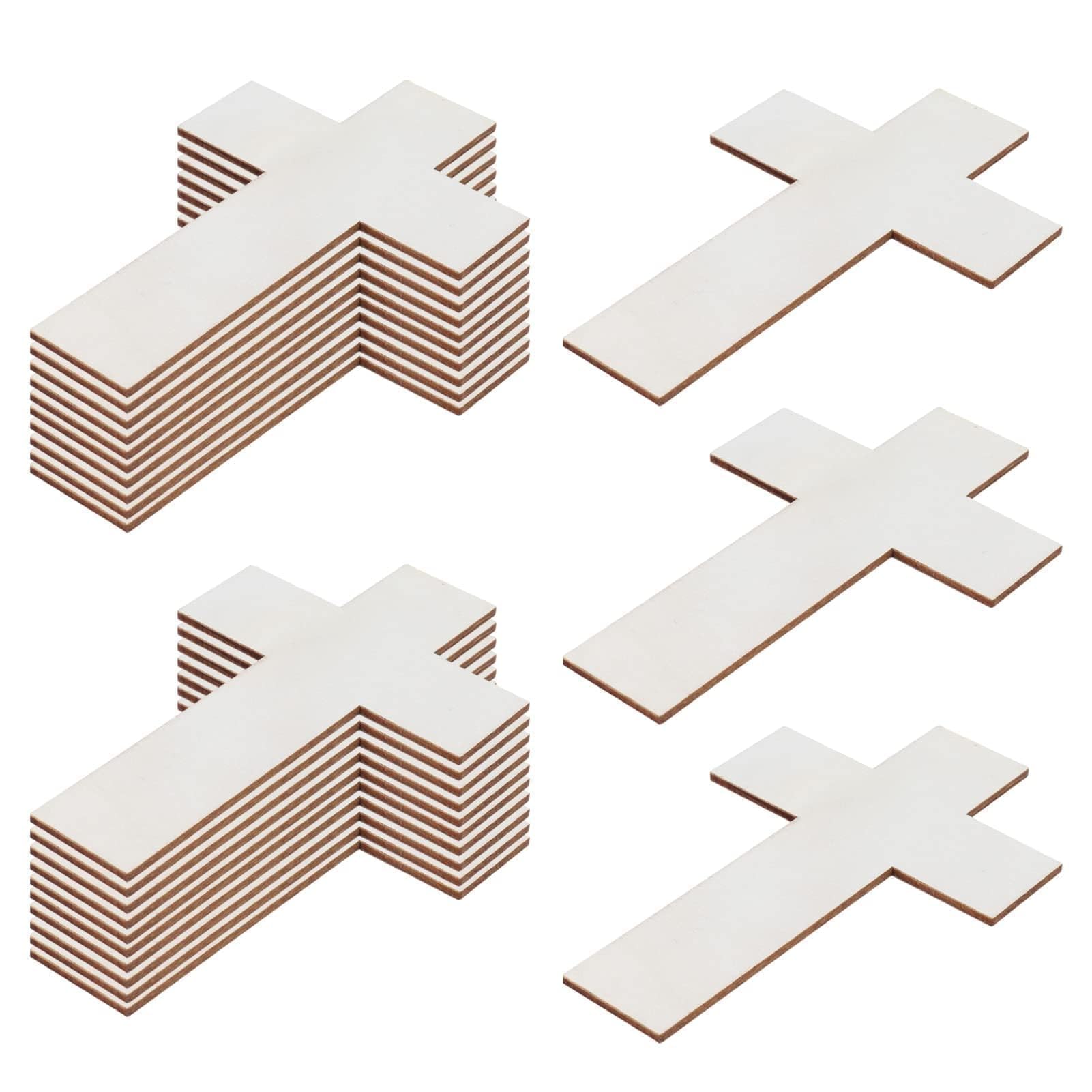 Blank Wood Cutouts 36Pcs Rustic Wood Crucifix Wall Hanging Standing Ornament Wooden Slices Unfinished Cross Wooden Pieces Plaques Plywood Cutouts for DIY Painting Arts Craft