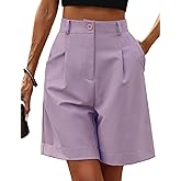 Neecan Women's Casual Bermuda Shorts Elastic Waist Wide Leg Knee Length Summer Shorts with Pockets