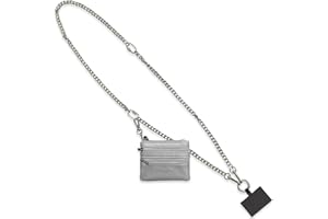 ANUWKS Clip and Go Strap for Phone with Wallet Crossbody, Phone Strap with Zippered Pouch, Adjustable Phone Chain Crossbody with Leather Wallet for All Phones Sliver