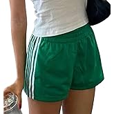 NUFIWI Women Striped Athletic Shorts Elastic Waist Wide Leg Track Shorts Casual Loose Workout Running Sweat Shorts