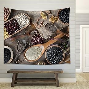Top View of Variouse Leguminious with Cookware - Fabric Wall Tapestry Home Decor - 51x60 inches