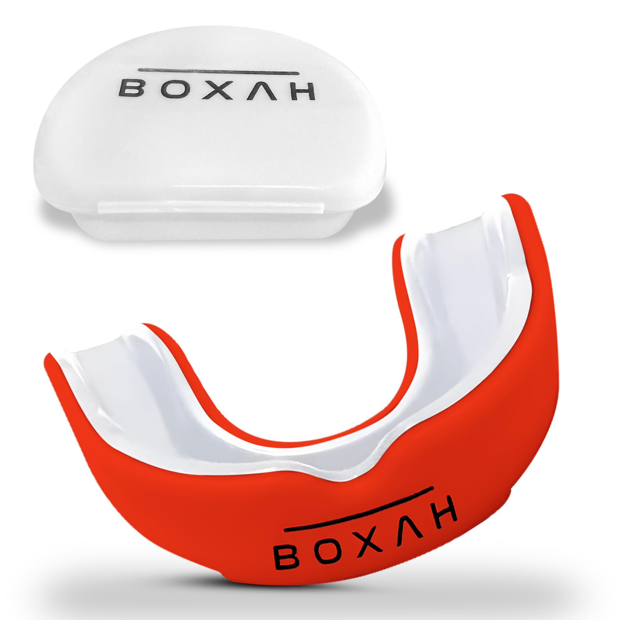 BOXAH - Professional & Versatile Mouthguard for Adults and Juniors, Comfortable and Easy to Fit Gum Shield, Ideal for Boxing, Martial Arts, Rugby, Training & More (One Size, Red/White)