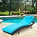 SUNCROWN Outdoor Adjustable Lounge Chair, Patio Wicker Folding Chaise Lounge, Outdoor Couch Sofa Bed with Blue Cushion