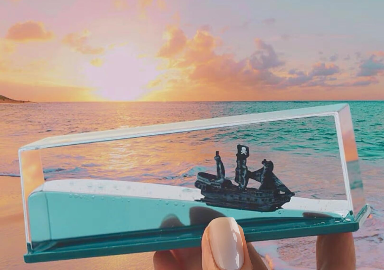 Pirate Ship Model in Fluid drift bottle, Black Pearl Ghost Boat in your Office and House, Liquid Paperweight Boat Running Decoration, Great Stress Relief and Gifts for any occasion by Mascoto®