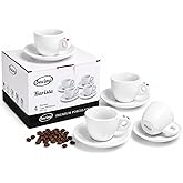 Bacimi&reg; Espresso Cups &amp; Saucers Set of 4 &ndash; 3 oz Thick Porcelain Coffee Cups - Barista Style Set - Classic Italian Design - Ceramic Cups for Espresso, Macchiato, Doppio &ndash; Dishwasher &amp; Microwave Safe