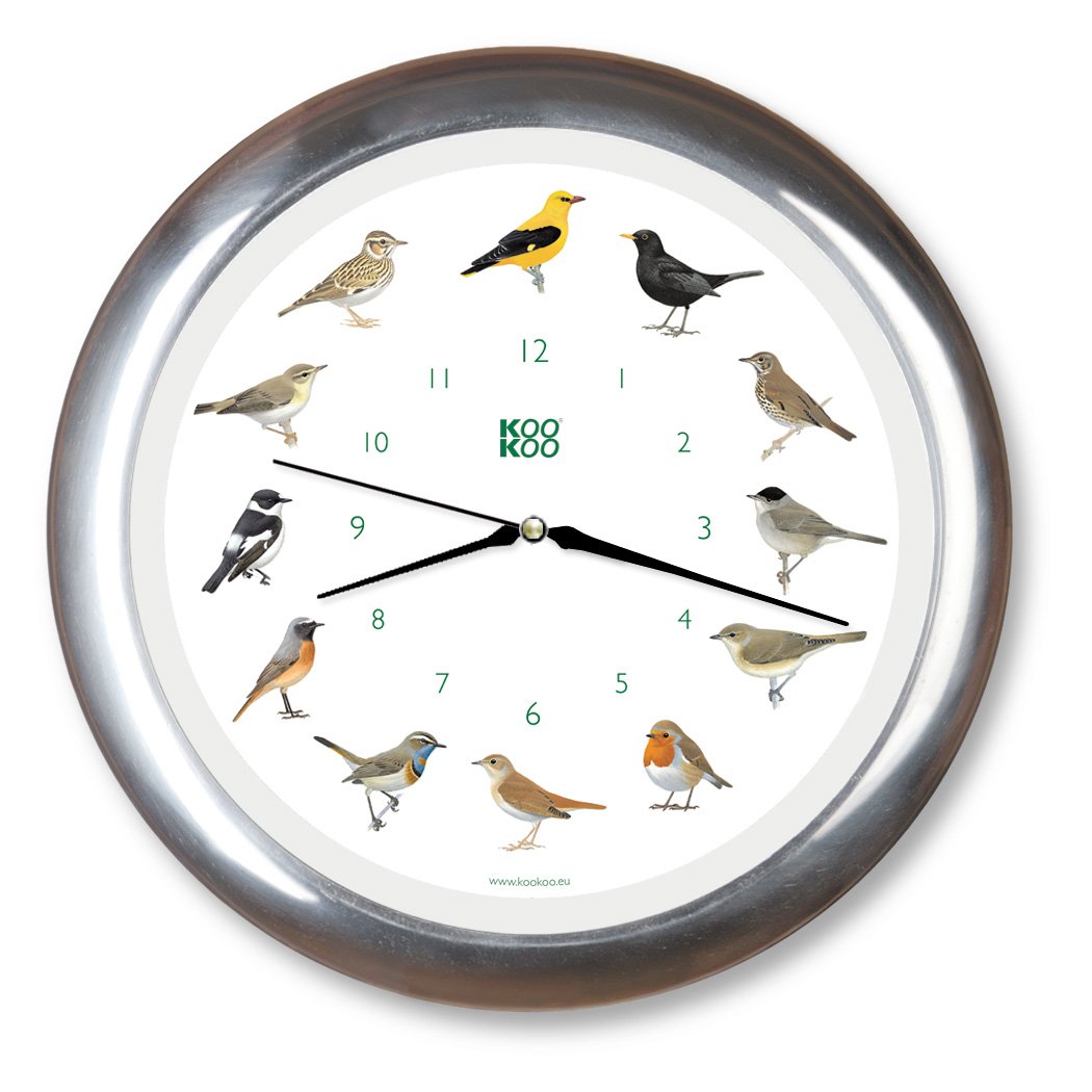KOOKOO Singvogel chrome, singing birdclock includes 12 genuine original field recordings from native songbirds