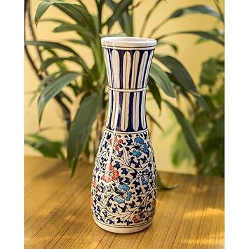 Buy Craftghar Flower Vase In Blue Ceramic Handmade 8 Inch Hand