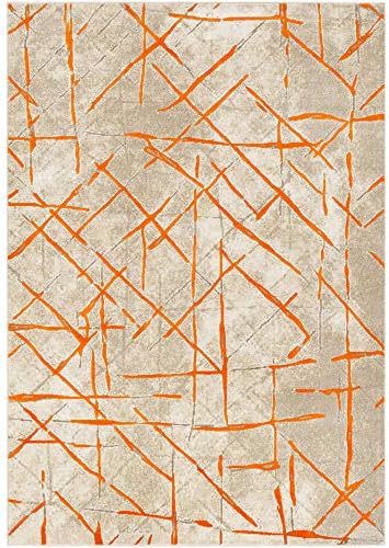 Tiwari Home 2'2” x 3’ Abstract Patterned Orange and Gray Rectangular Area Throw Rug