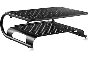 suptek Double-Deck Desk Monitor Stand Riser for Computer,Laptop,Printer, Notebook and All Flat Screen Display with Vented Metal Platform and 4 Inches Height Underneath Storage (MST002)