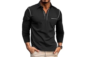 QEKOMA Men's Casual Polo Shirts Classic Long Sleeve Basic Button T-Shirt Lightweight Cotton Golf Tops with Pocket