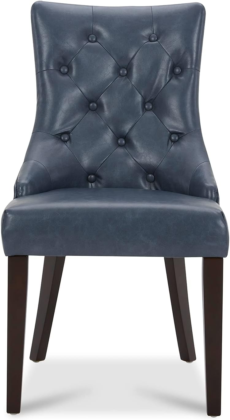 CHITA Dining Room Chairs, Leather Upholstered Tufted Kitchen Mid-Century Modern Padded Natural Chair-Dark Blue - Chairs