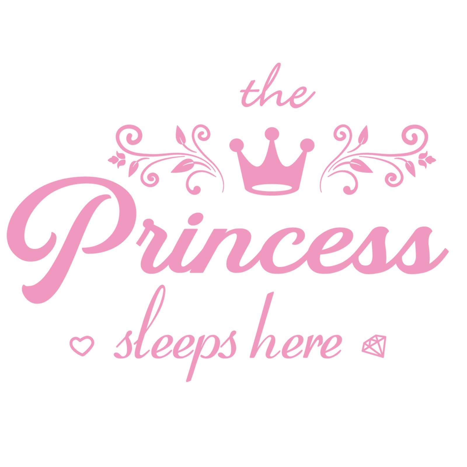 Princess Sleep Here Wall Cute Crown Stickers, Inspirational Quote Art Lettering Vinyl Murals for Girls Women Bedroom Living Room Home Decoration Pink