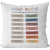 IWXYI Boho Classroom Decor, 18x18 Throw Pillow Cover, Growth Mindset Cushion, Multicolor Letter Print, 1 Count