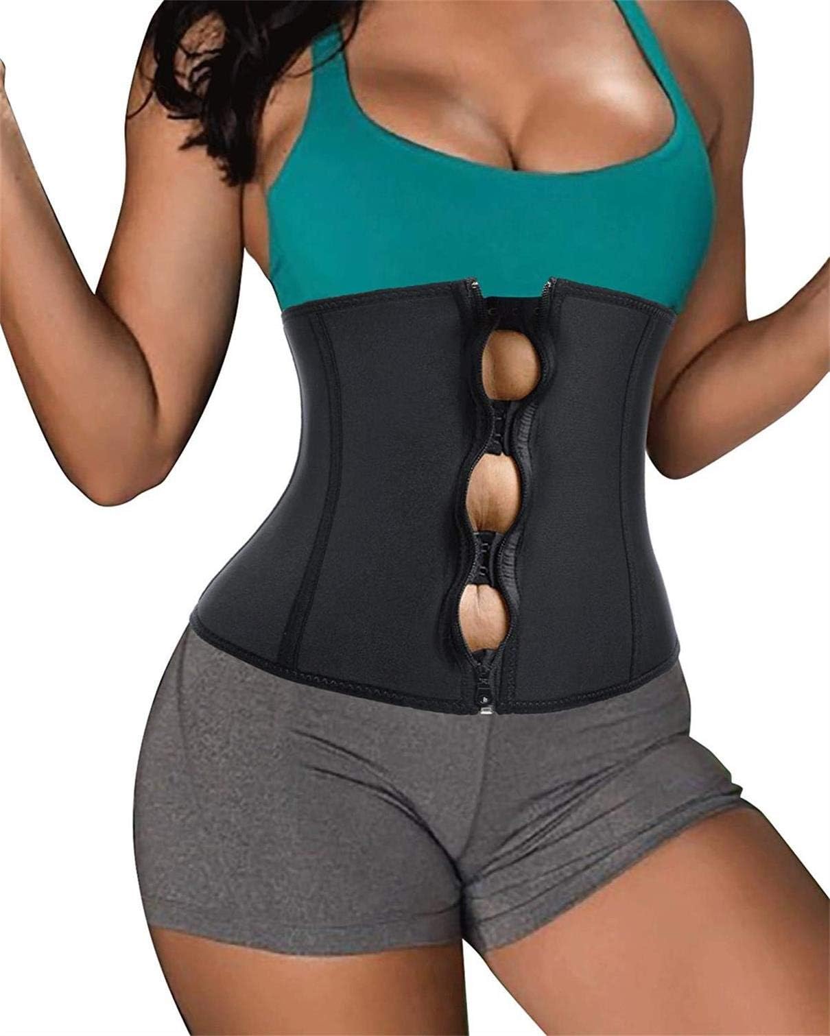 Women's Neoprene Zipper & Buckle Underbust Cincher Waist Trainer Corset Sport Workout Body Shaper Tummy Control