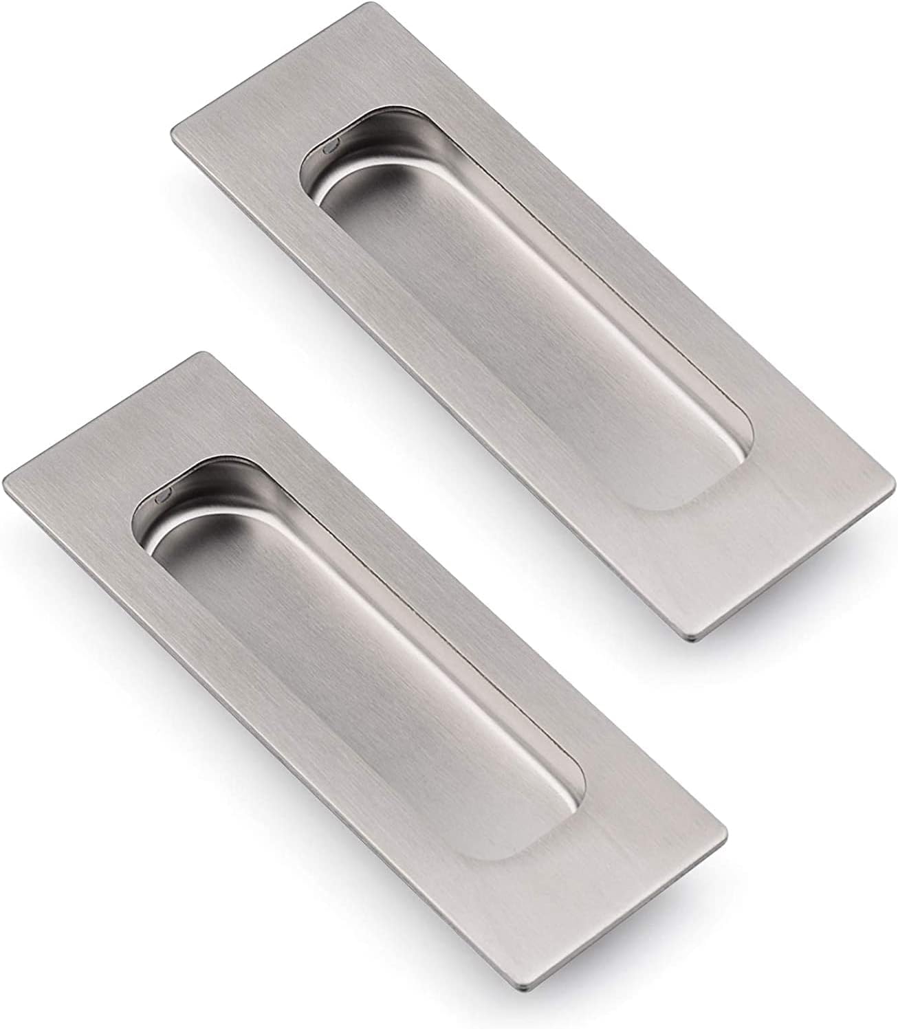 Photo 1 of Aibeli 4.72 Inch Recessed Finger Flush Pulls for Closet Door, Brushed Nickel Sliding Barn Door Handle, SUS 304 Stainless Steel Rectangular Cabinet Pulls Hardware(2 Pack)