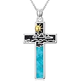 BETHZA Genuine Turquoise Cross Necklace for Women 925 Sterling Silver Mountain Sunset Necklace Religious Faith Jewelry Gifts for Nature Lovers