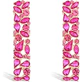 KELMALL Elegant Rhinestone Rectangle Earrings Trendy Crystal Geometric Drop Dangle Statement Earrings for Women
