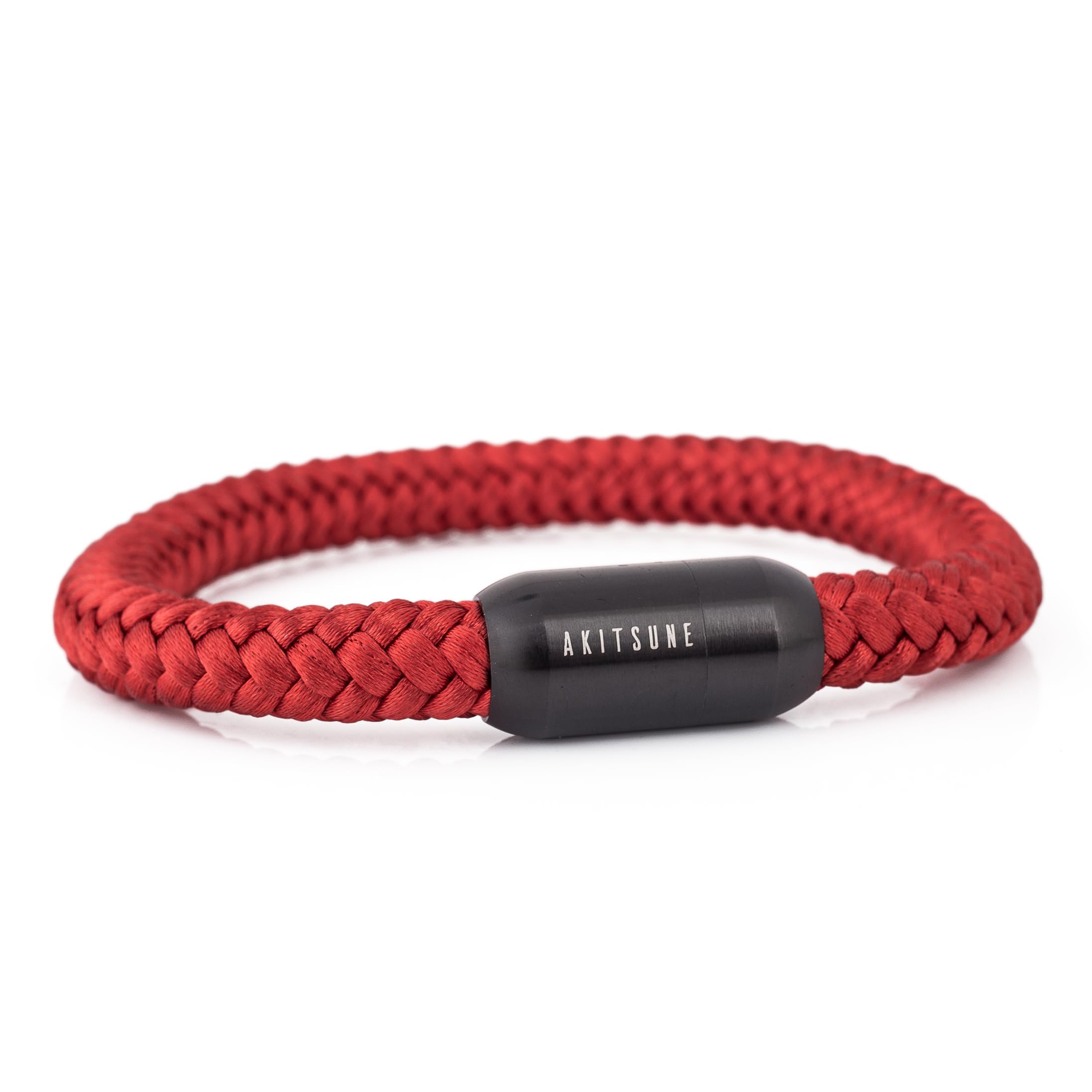 Akitsune Portus Nautical Rope Bracelet | Magnetic Capsule Closure Link Bangle Trinket Women Anchor Men Maritim - Matte Black Wine Red 21cm