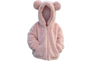 Kids Girl's Zip Up Fuzzy Fleece Jacket Cute Teddy Coat Ultra Soft Bear Ears Hoodie Sweatshirt Toddler Winter Coat