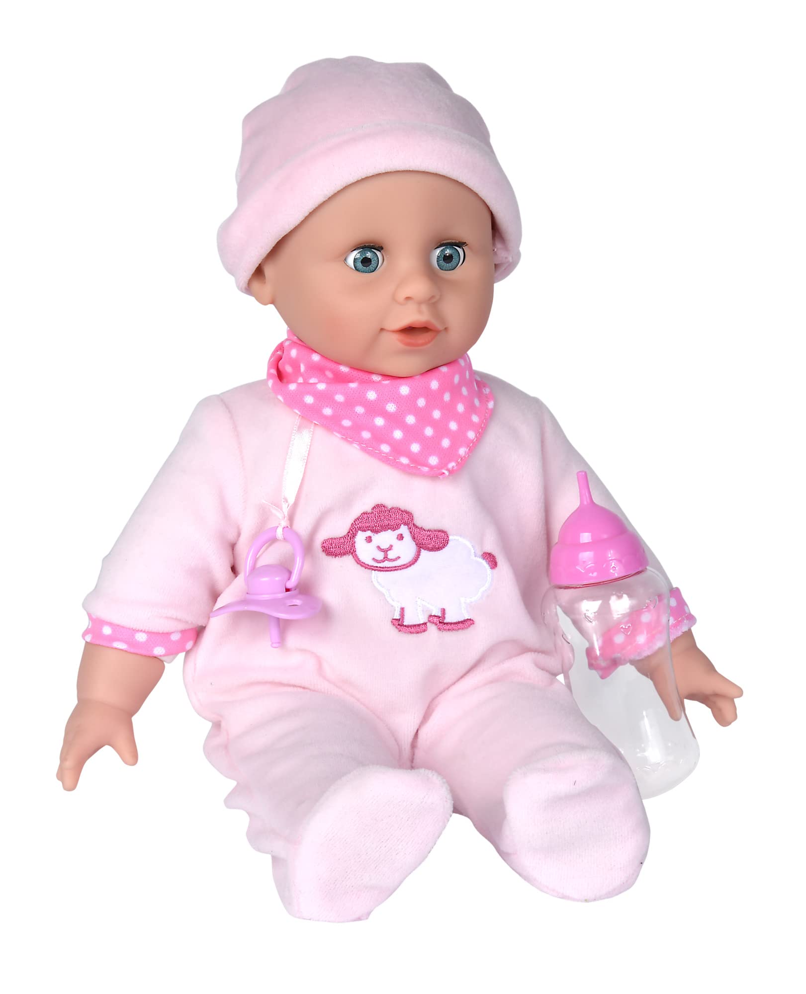 Simba Laura Bottle Feeding 105140009 Soft Body Doll with Sleeping Eyes, Drinks from Bottle and Makes 24 Baby Sounds, Dummy and Bottle, 38 cm, Baby Doll from 2 Years