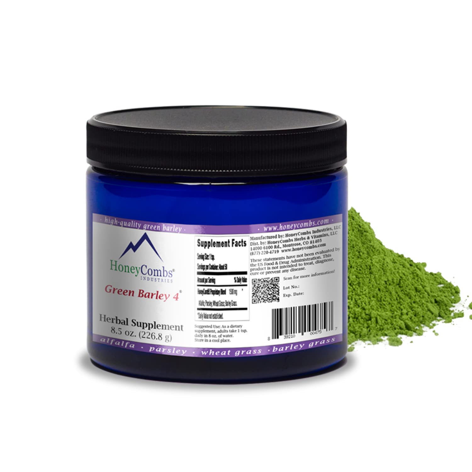 Green Barley 4 – Natural Chlorophyll - Superfood Greens and Chlorophyll Blend Powder Supplement – Nutrient Rich Organic Alfalfa, Barley Grass, Parsley & Wheat Grass Supplement, 8.5 Oz Powder