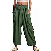 HOTIAN Womens Wide Leg Pants Summer Casual Loose Drawstring Palazzo Harem Beach Flowy Pant with Pockets