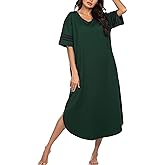 Ekouaer Long Nightgown, Womens V Neck Loungewear Oversized Sleepwear Loose Sleep Dress S-4XL
