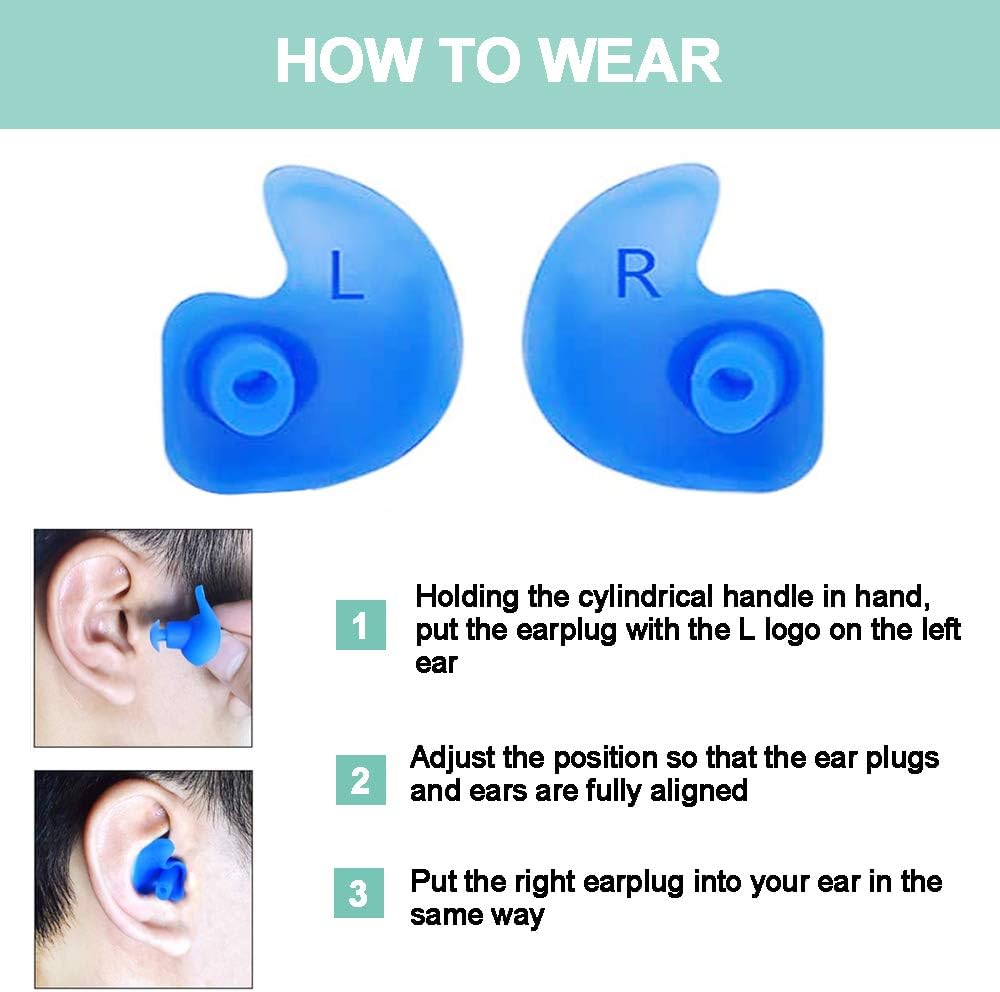 Swimming Earplugs 4 Pairs - Waterproof Reusable Silicone Swimming Ear Plugs for Swimming Showering Bathing Surfing Snorkeling and Other Water Sports: Health & Personal Care