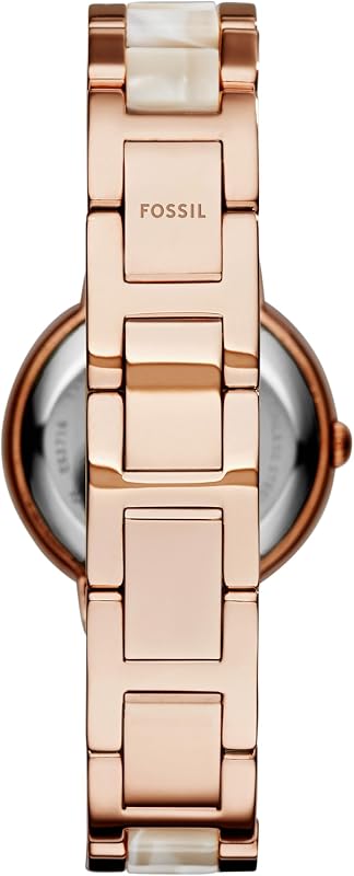 Virginia Uhr für Damen, Quarzwerk mit Edelstahl- oder Lederarmband, Roségoldton und Perlton mit Glitter, 30MM
