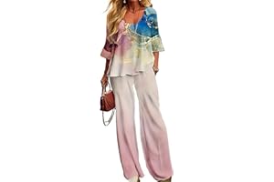 DEPENSL Summer Two-Piece Set for Women Boho Floral Print Pants Suit Loose Top Shirt Wide Leg Trouser