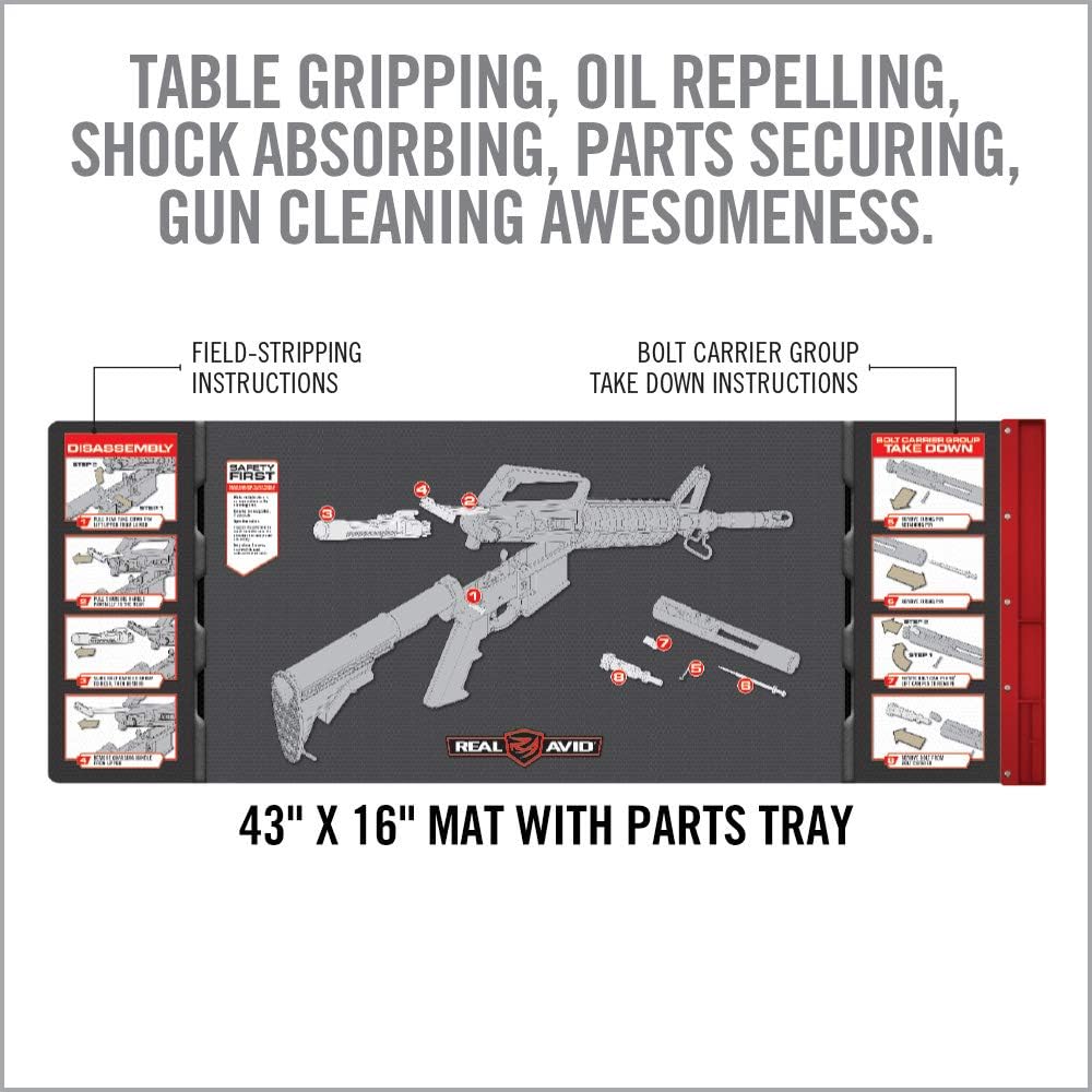 Real Avid Smart Mat - 43x16” Large Padded Gun Mat, with Magnetic Parts Tray and 223 Rifle Graphics with Disassembly Instructions, Oil-Resistant Solvent-Resistant Protective Mat for Gun Cleaning : Sports & Outdoors