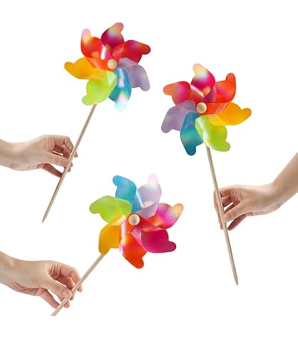 Pack De 4 Molinillos De Viento Arcoíris De 30 Cm Para Jardín Y Patio | Decoración De Exterior Con Poste De 71 Cm | Repelente De Pájaros Y Juguete Sensorial | Resistente Al Clima