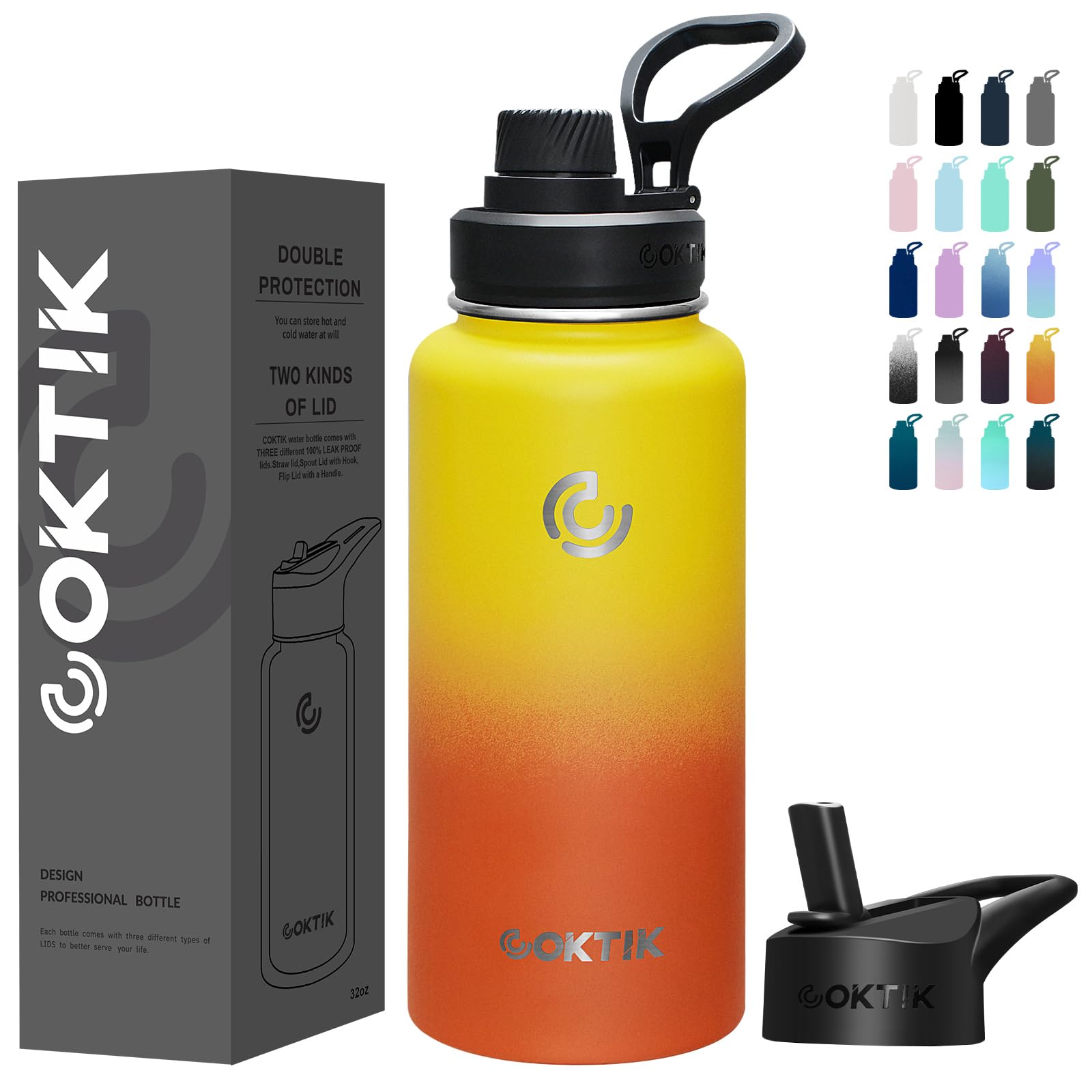 Photo 1 of COKTIK 32 oz Sports Water Bottle With Straw,2 Lids, Stainless Steel Vacuum Insulated Water Bottles,Leakproof Lightweight, Keeps Cold and Hot, Great for Travel, Hiking, Biking, Running(Fire)