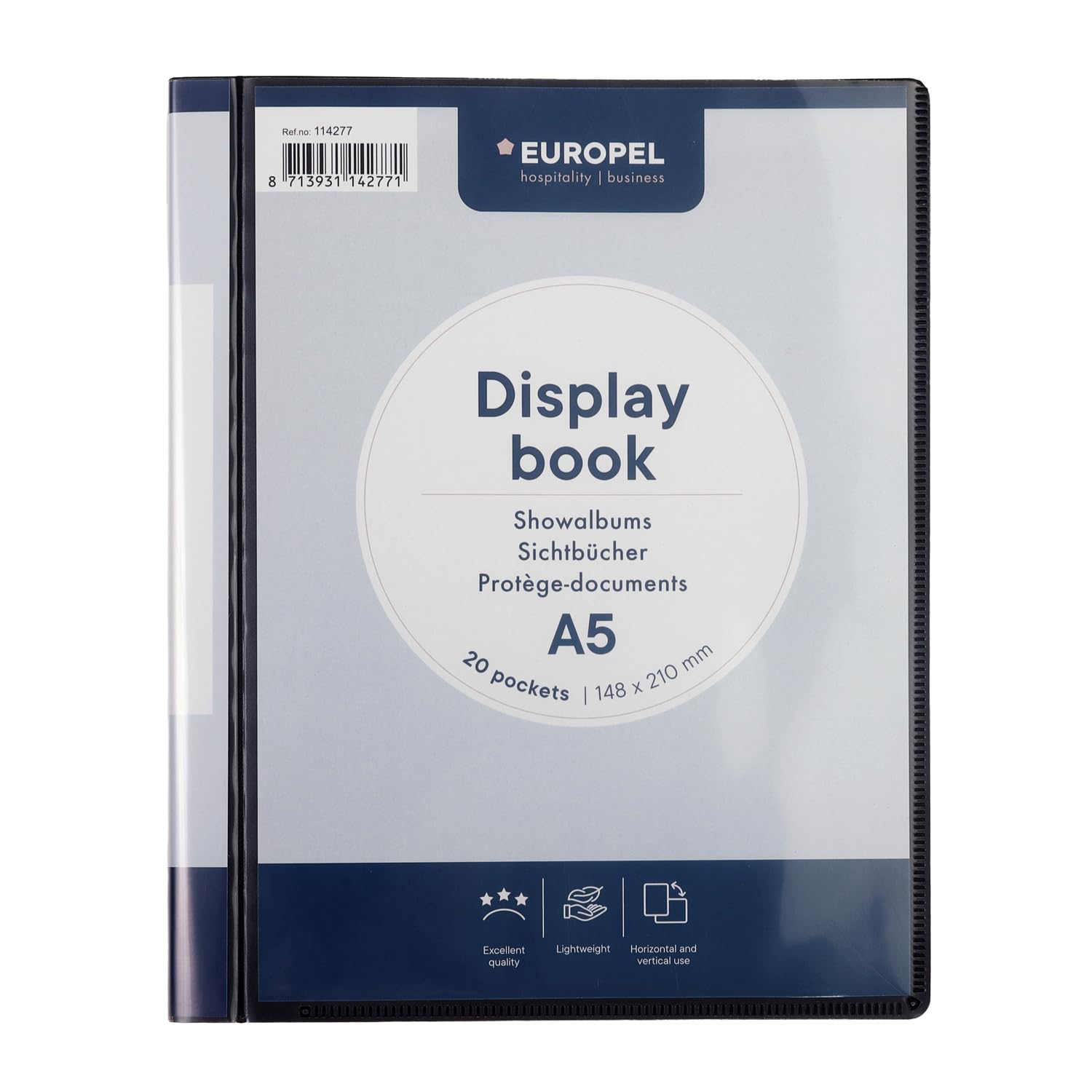 EUROPEL Presentation Front View Display Book (20 Transparent Pockets), A5 Front Page Portfolio, Project Display Folder for Meetings & Conferences, Poly Clear Pocket Folder, Black