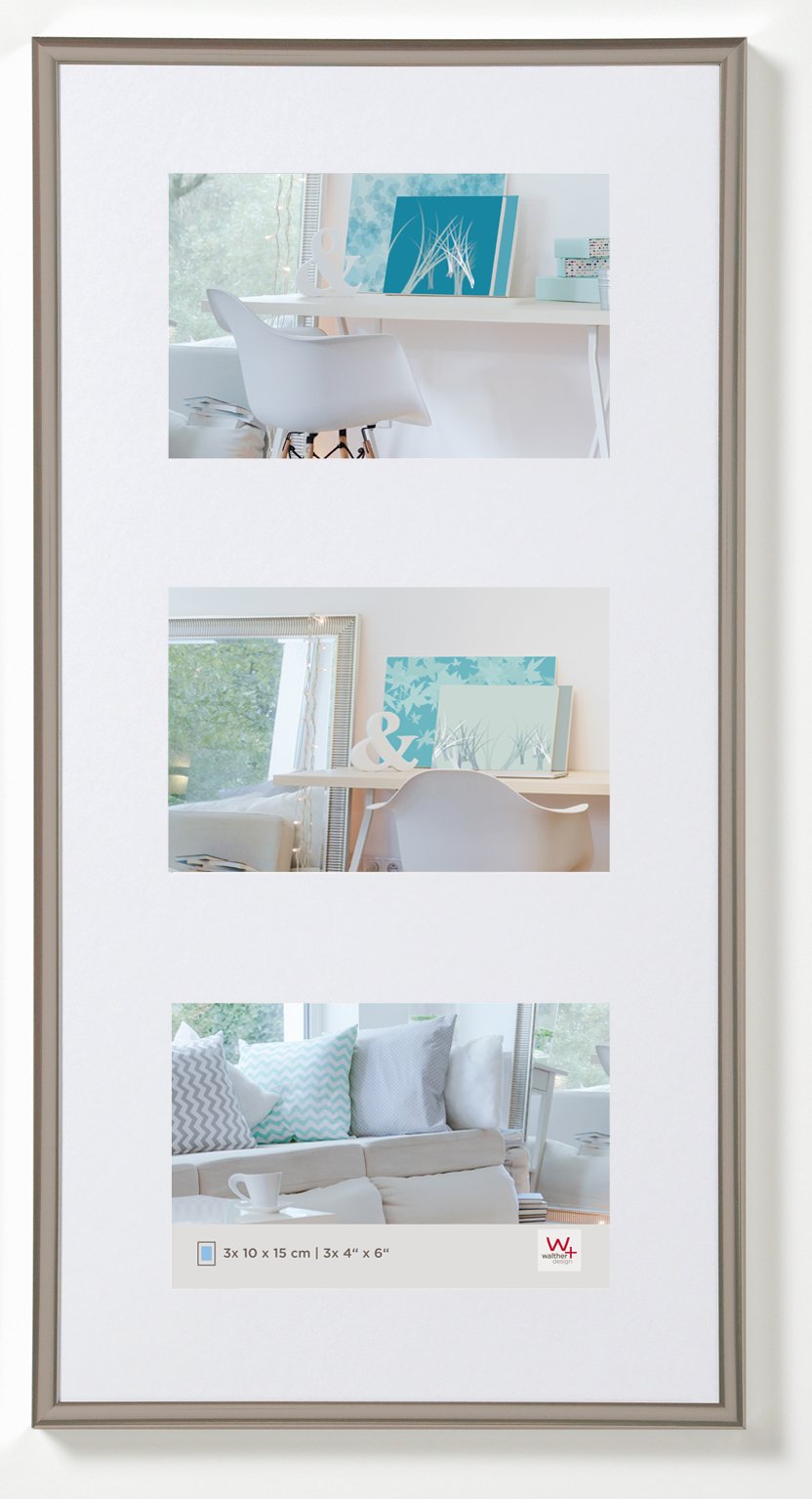 walther design Bilderrahmen stahl 3x 10x15 cm Galerie mit Passepartout, New Lifestyle Kunststoffrahmen KV315D