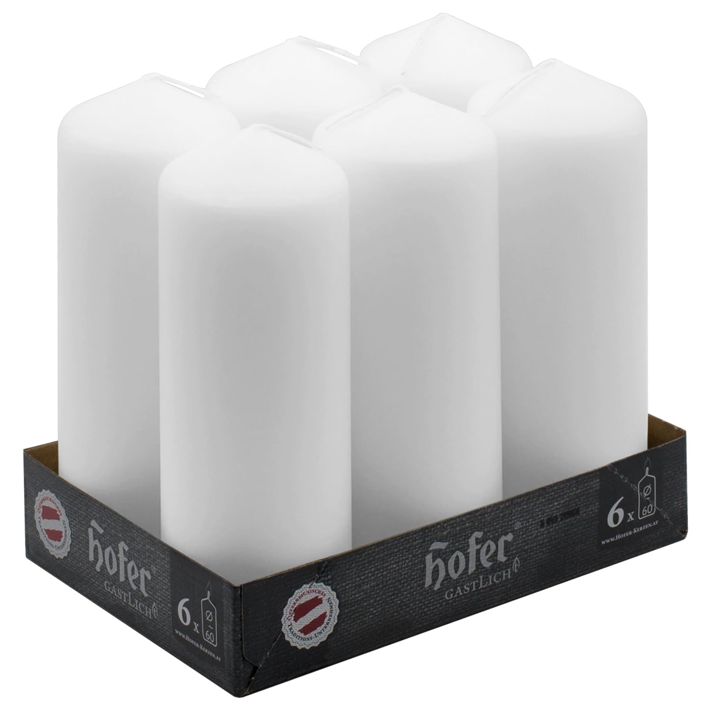 Hofer Tall Pillar Candles - Set of 6 Unscented White Pillars in Bulk - 6 x 16.5 cm - 54 Hours Long Burning Decorative Candles - Dripless Wax - Smokeless Wick - RAL Quality - Made in Austria