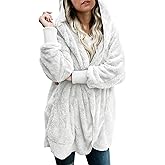 Dokotoo Womens 2025 Winter Long Sleeve Solid Fuzzy Fleece Open Front Hooded Cardigans Jacket Coats Outerwear with Pocket
