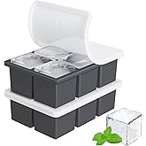 Large Ice Cube Tray for Whiskey: FDDBI Silicone Ice Cube Trays with Lid - 2Pack Big Square Old Fashioned Ice Cube Maker for C