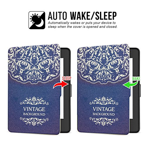 Kindle Paperwhite Flip Case, iThrough E-reader Protective Colorful Case Cover With Auto Wake/Sleep Smart,Fits All 2012, 2013, 2015 and 2016 Versions Amazon Kindle Paperwhite(Flower) - Thumbnail 2