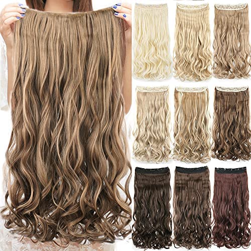 IMISSU Long Natural Thick Hair Curly Clip in on Synthetic Hair Extensions Hairpieces for Women (24 Inch,Layer Brown Mix Copper)