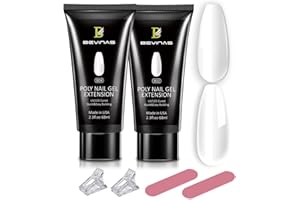 BEVINAS Poly Gel Nail Kit Professional Poly Gel Nail Colors Poly Nail Gel Extension Gel 2.3oz 2PCS (CLEAR&WHITE)