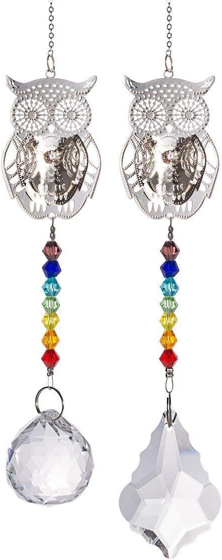 LONGSHENG Since 2001 Animal owl Pendant 30mm Chandelier Crystal Ball Prisms Rainbow Beads Chakra Suncatcher Home Windows Decor, New Crystals pack of 2 (type4)