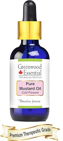Greenwood Essential Pure Mustard Oil (Brassica Juncea) with Glass Dropper 100% Natural Therapeutic Grade Cold Pressed for Hair And Skin, 50 ml
