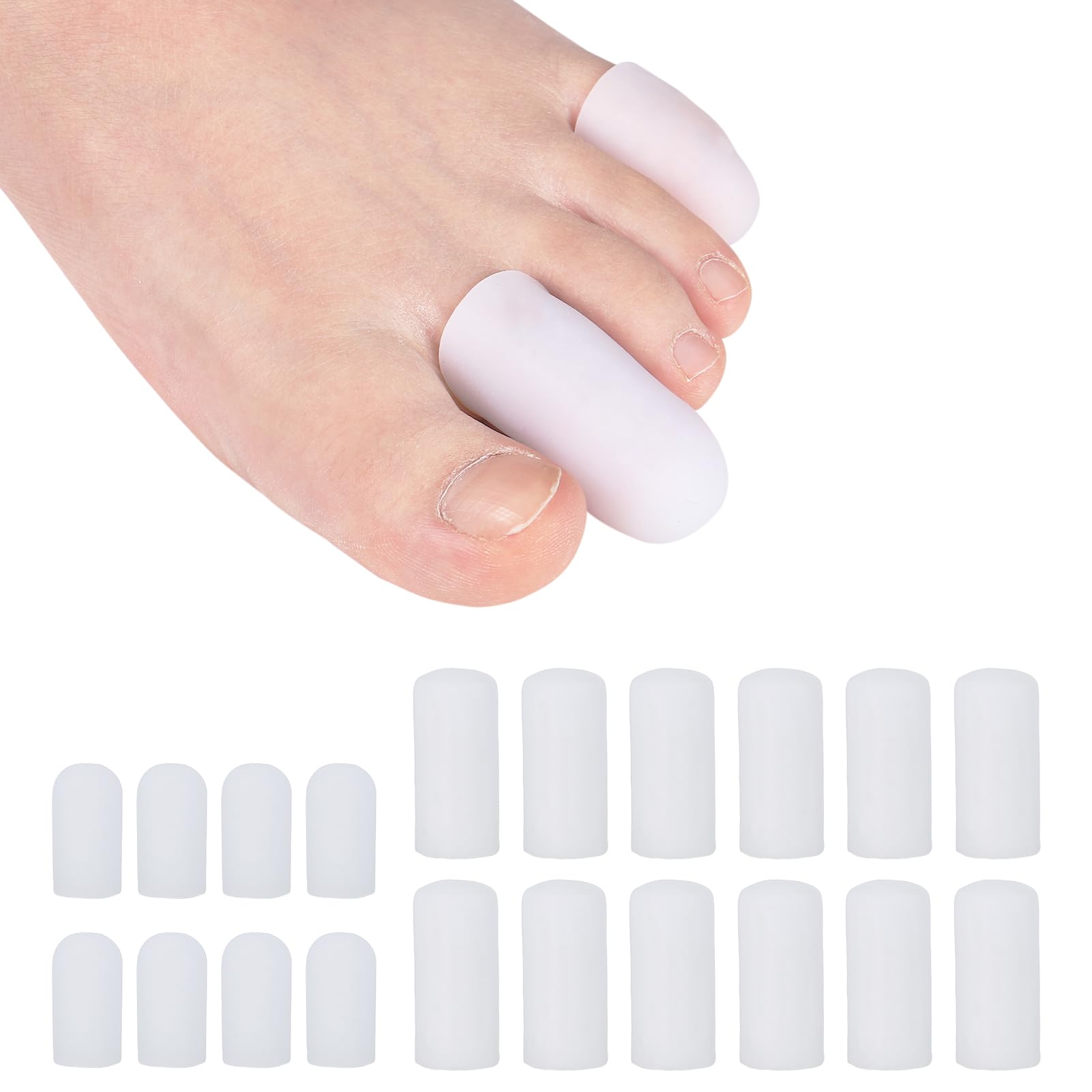Photo 1 of 20Pcs Gel Toe Protectors - Durable Silicone Toe Caps, Toe Cushion Guard Cover for Women Men, Relieve Ingrown Toenails, Hammer Toes, Corns, Blisters, Callus, 8S + 12M
