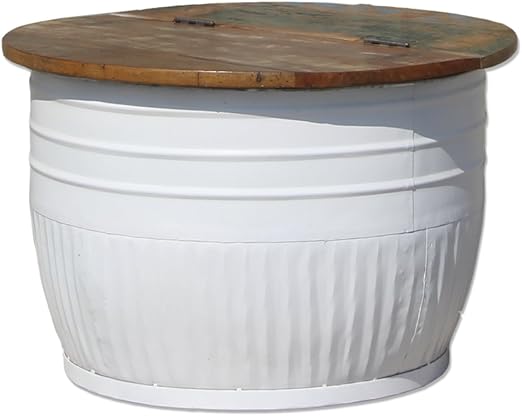 Metal Wood Round Side Table Storage Coffee Table Diameter 70 Cm White Amazon De Garten