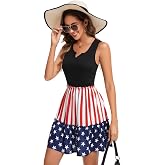 ACMOLIN American Flag Star Vertical Striped Splicing Ruffled Mini Dress Womens 4th of July Sleeveless Dress with Pockets